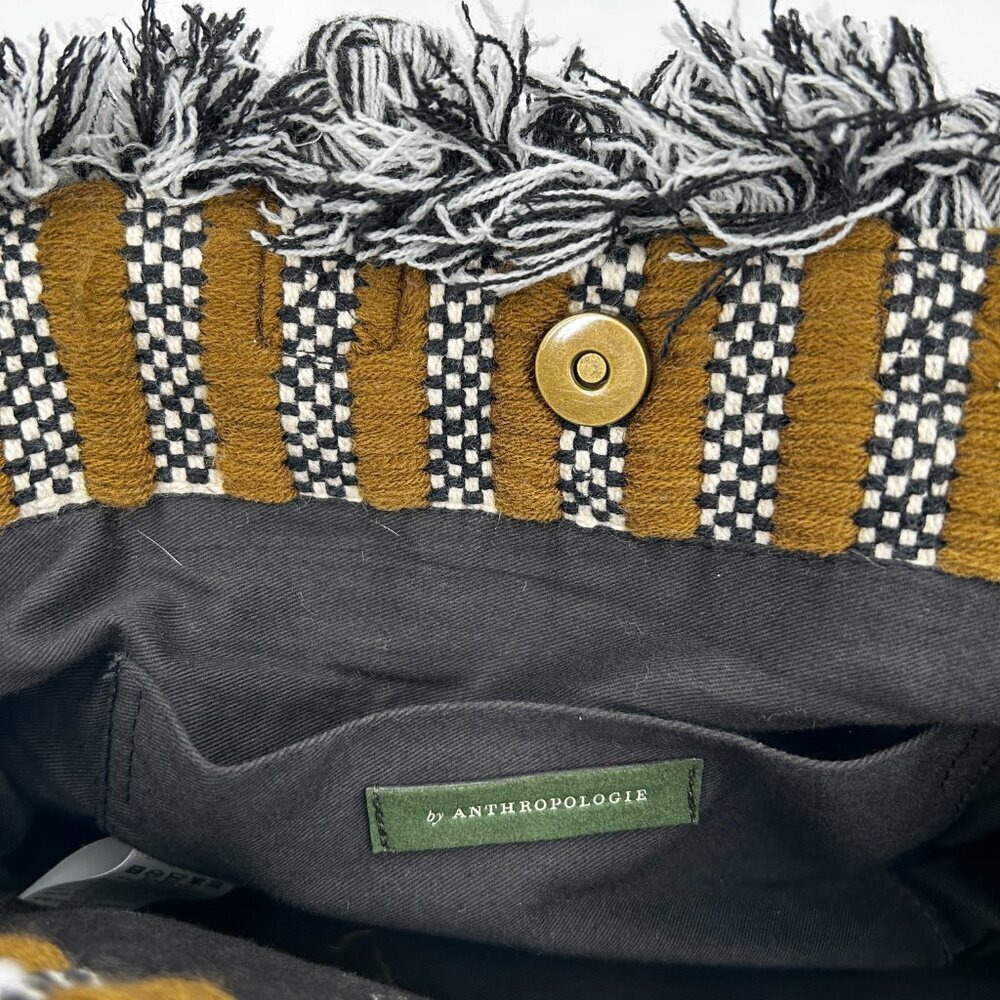 ANTHROPOLOGIE Olive Green White Black Gabi Braided Fringe Boho Festival Tote Bag - Picture 8 of 9